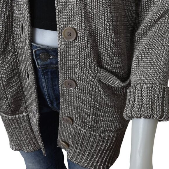 Banana Republic Metallic Chunky Knit Long Cardigan Sweater Champagne Size Small - Picture 9 of 15